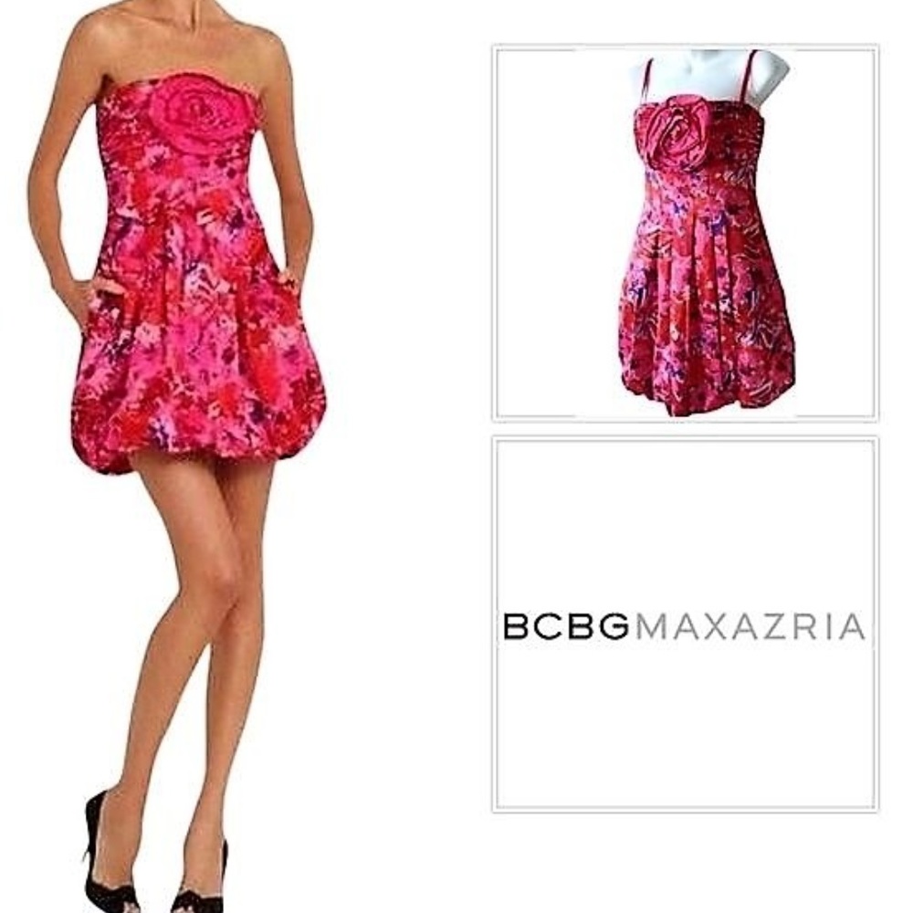 BCBGMAXAZRIA BEGONIA SATEEN FLORAL PRINT DRESS